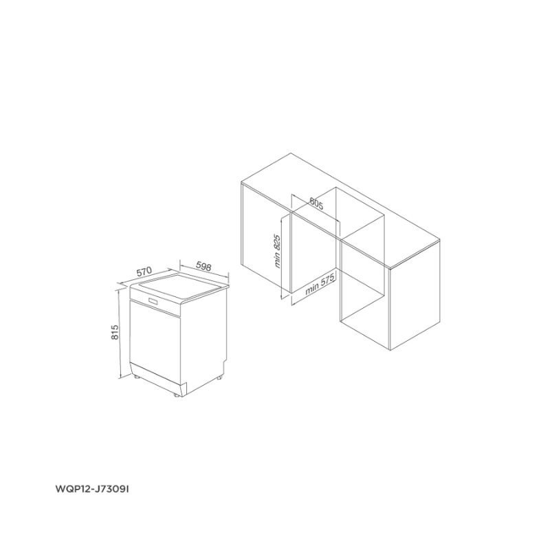 Thiết kế của Máy rửa bát âm tủ Malloca WQP12-J7309I Thiết kế của Máy rửa bát âm tủ Malloca WQP12-J7309I