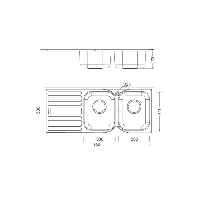 Kích thước chậu rửa bát bán thủ công Malloca MS - 1025L NEW Kích thước chậu rửa bát bán thủ công Malloca MS - 1025L NEW