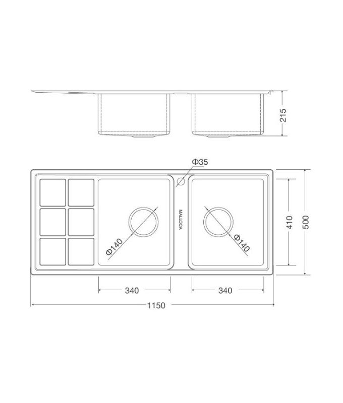 Chậu rửa bát inox 2 hố Malloca MS 8815L 3 Kích thước chậu rửa bát bán thủ công Malloca MS 8815L