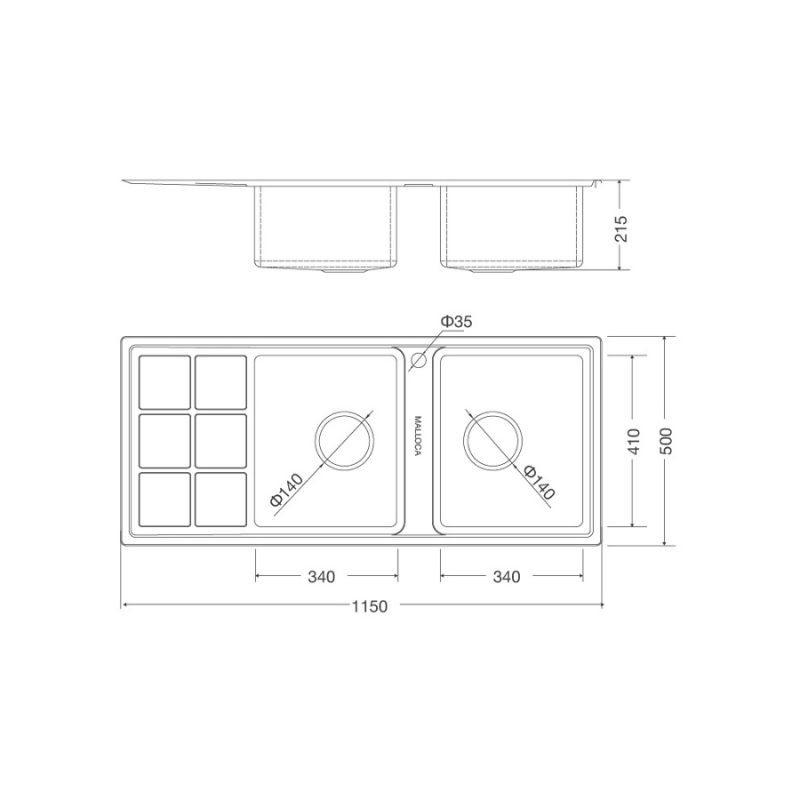 Kích thước chậu rửa bát bán thủ công Malloca MS 8815L Kích thước chậu rửa bát bán thủ công Malloca MS 8815L