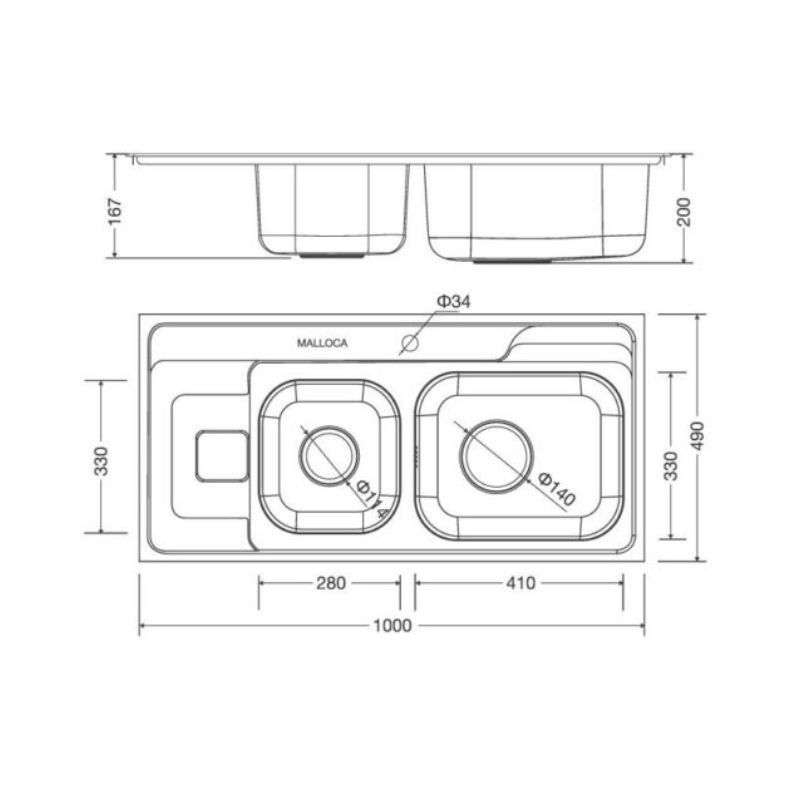 Kích thước chậu rửa bát bán thủ công Malloca MS - 1005 NEW Kích thước chậu rửa bát bán thủ công Malloca MS - 1005 NEW