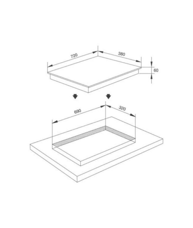 kích thước của Bếp từ kết hợp hồng ngoại Malloca MH-02IR TB