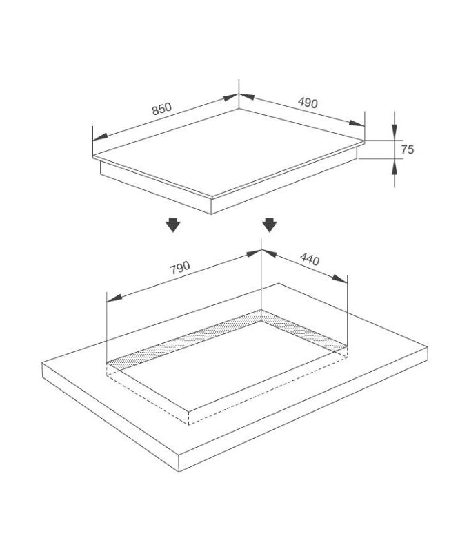 kích thước của Bếp gas 3 âm Malloca AS 9603B