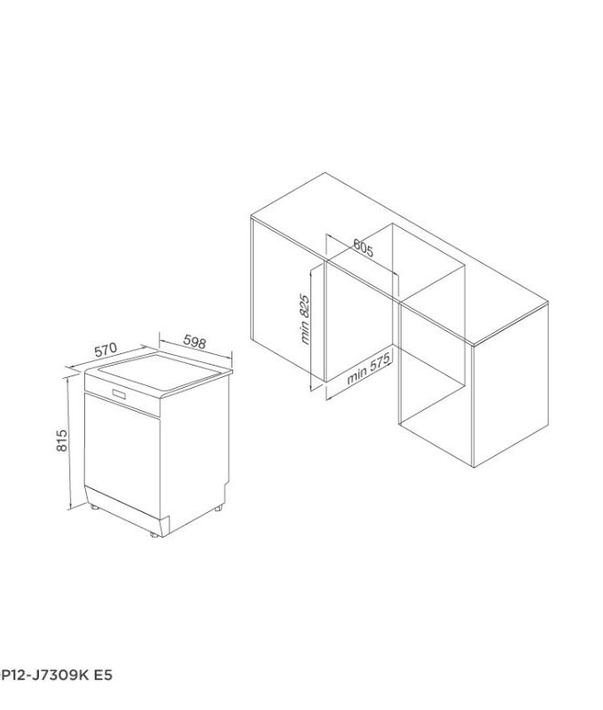 kích thước của Máy rửa bát Malloca WQP12-J7309K E5