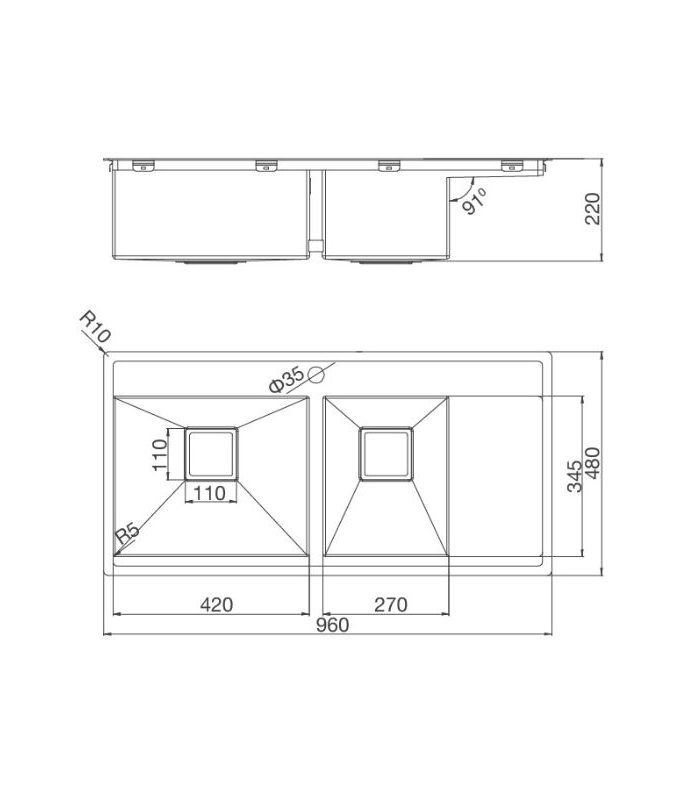 kích thước của Chậu rửa bát Malloca MS 6305T
