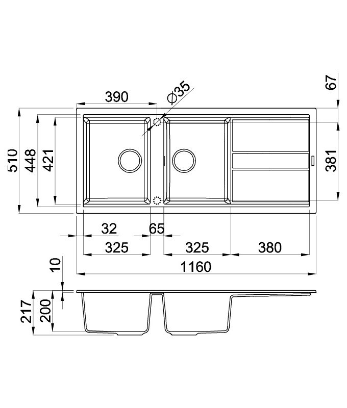 thông số kỹ thuật của Chậu rửa bát Malloca NERO K-50040