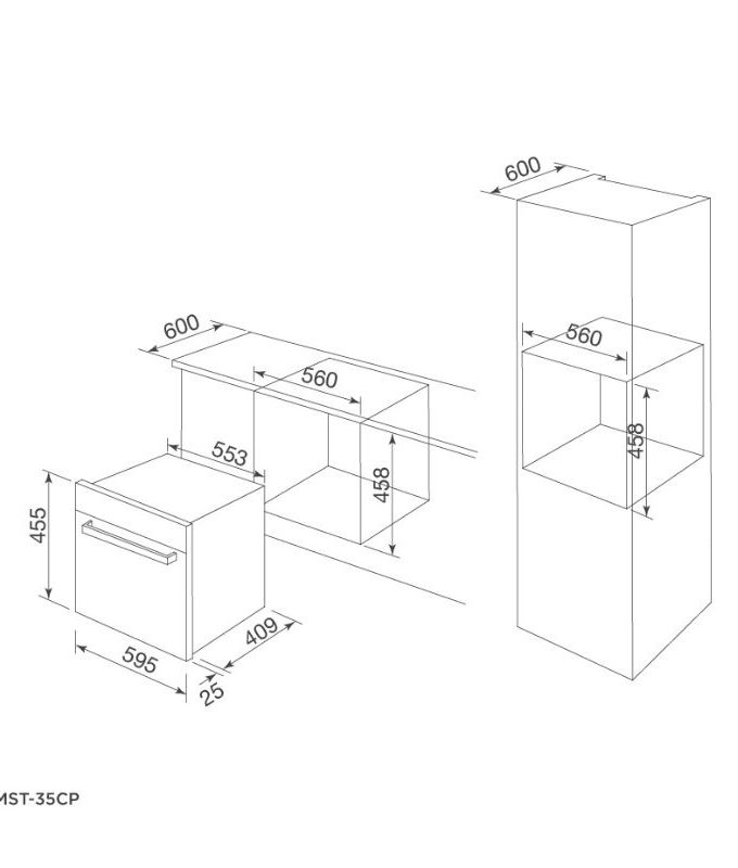 kích thước của Lò hấp Malloca MST-35CP