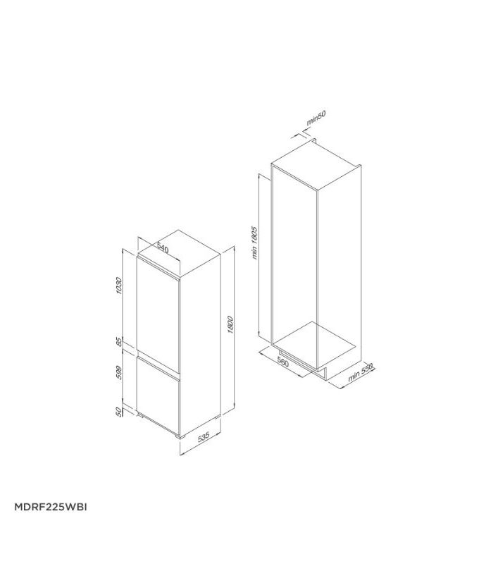 kích thước của Tủ lạnh âm tủ Malloca MDRF225WBI