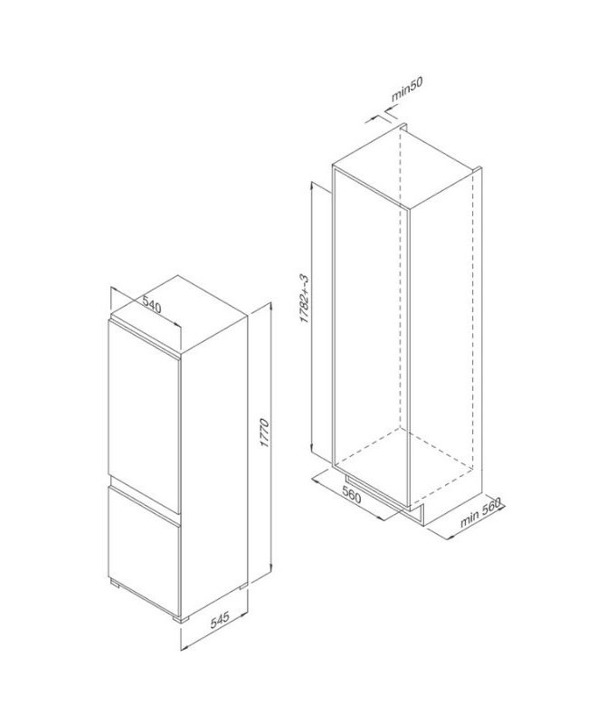 Tủ lạnh âm tủ Malloca MF-246EBI 3 kích thước của Tủ lạnh âm tủ Malloca MF-246EBI