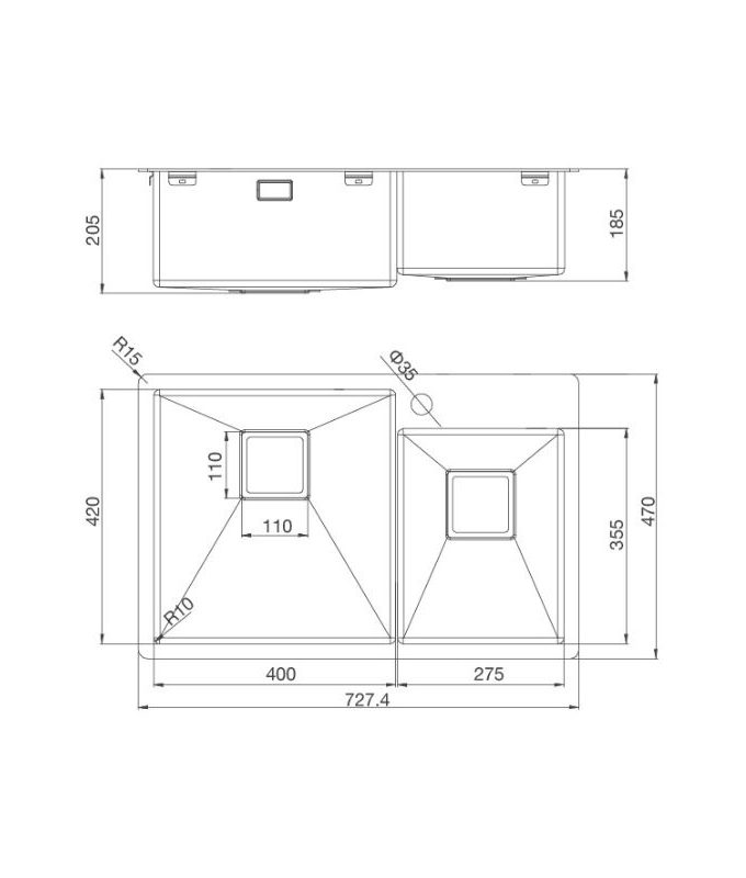 Kích thước của Chậu rửa bát Malloca MS 620T
