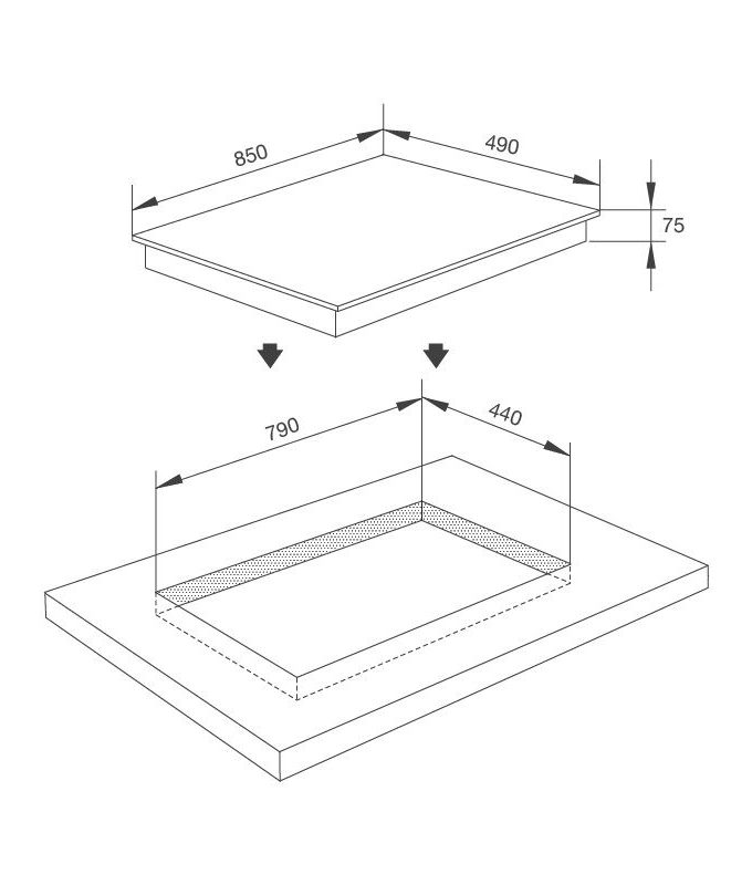 Kích thước Bếp gas âm 2 gas Malloca AS 9602DG